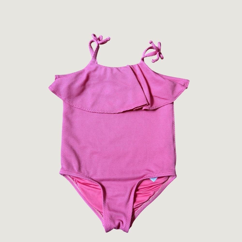 Old Navy One Piece Swimsuit Girls Pink Ruffle Textured Honeycomb SIZE 5T